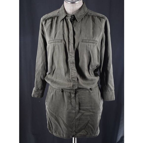 Etienne Marcel Military Style Green Button Up Dress- S - Picture 4 of 8